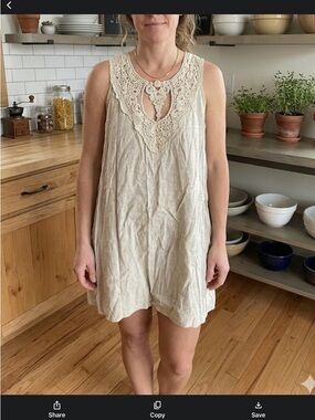 Venus Linen Blend Lace-Trim Sleeveless Shift Dress Cream Ptp 19” vacation beach